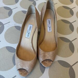Jimmy Choo Luna Beige Snakeskin Peep-Toe Pumps